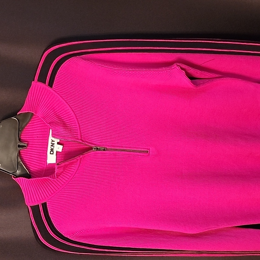 DKNY Vibrant Pink Sweater with Black Accents